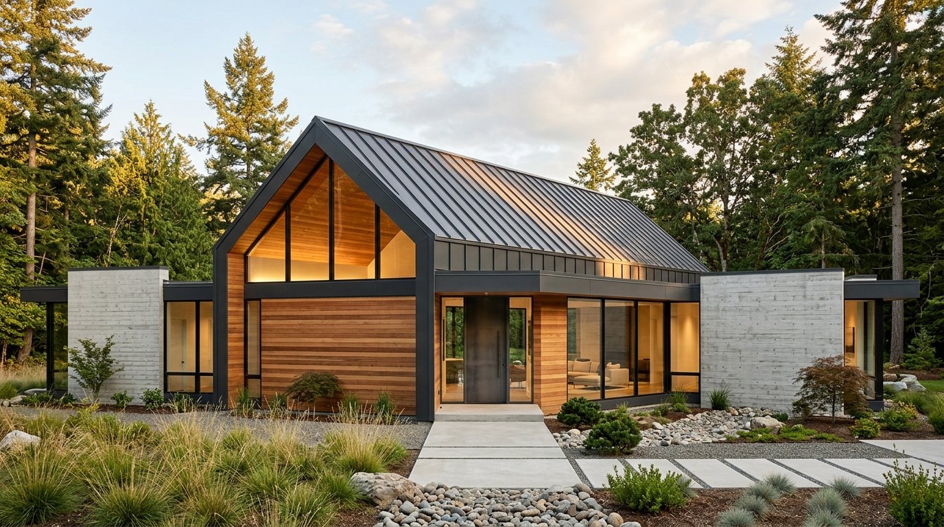 Modern luxury American residence with architectural metal roof